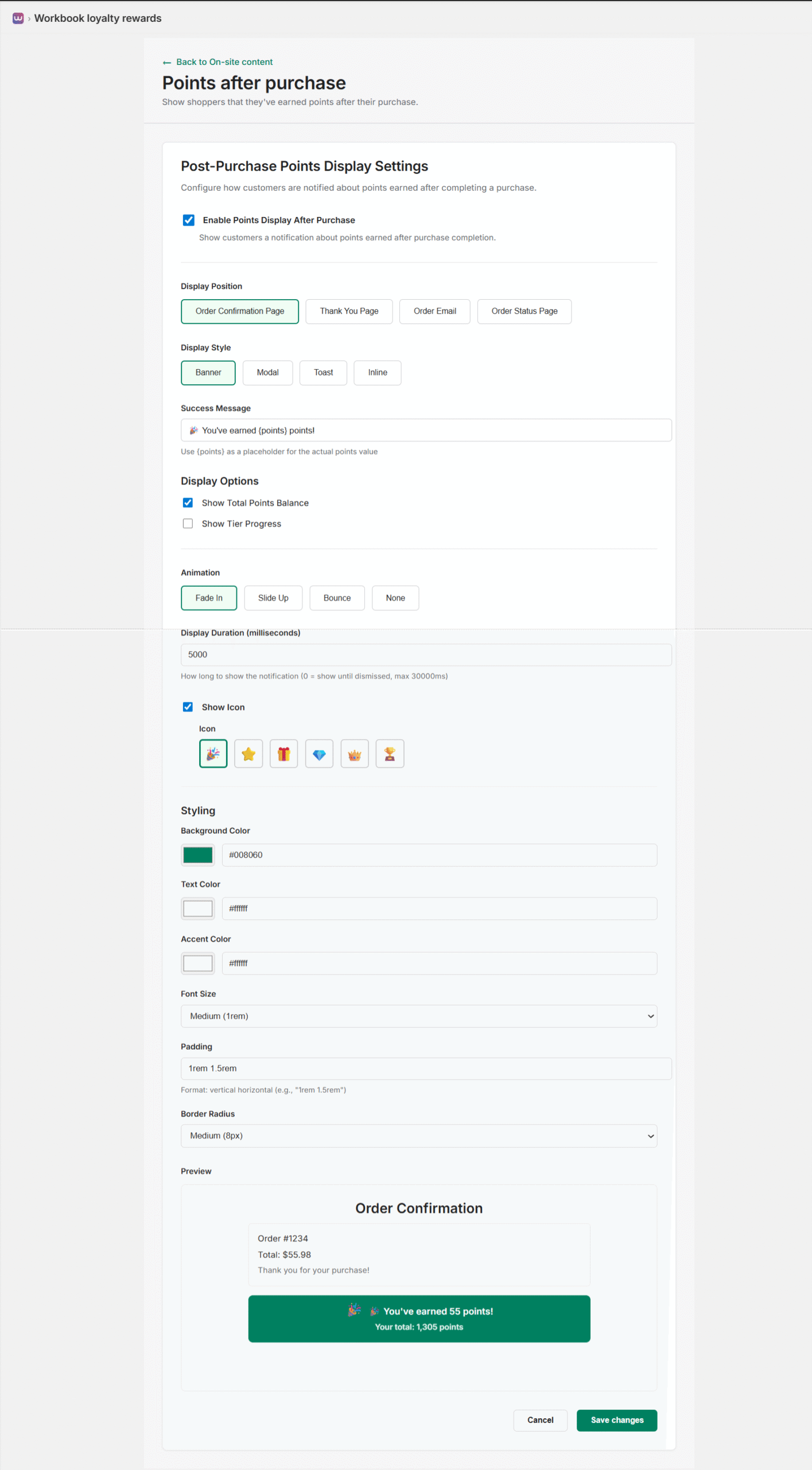 Points After Purchase Settings